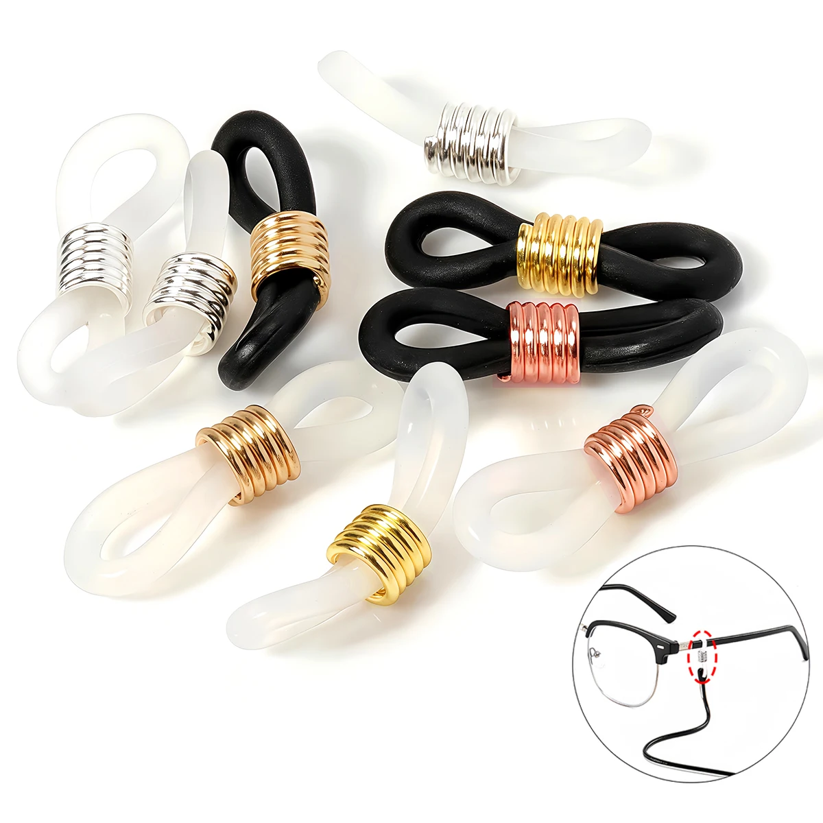 30-50Pcs Eyeglass Glasses Chain End Connector Spring Rubber Anti-Slip Retainer Sunglasses Strap Loop Spectacle Eyewear Accessory
