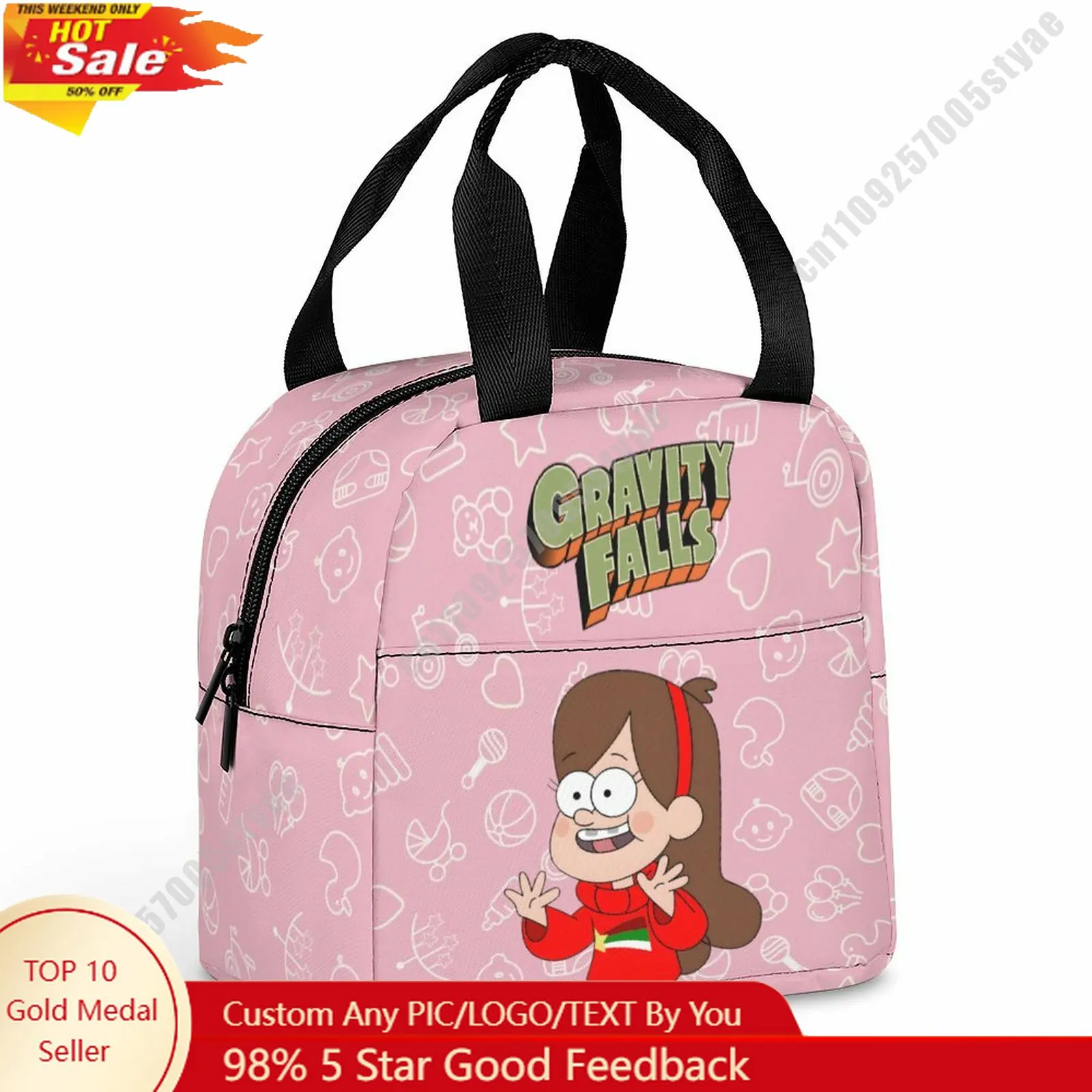 

Mabel Pines Lunch Bag Disney Animal Patterns Bento Bag DIY Custom Text Photo Logo Portable Aluminum Foil Food Bag Cosplay