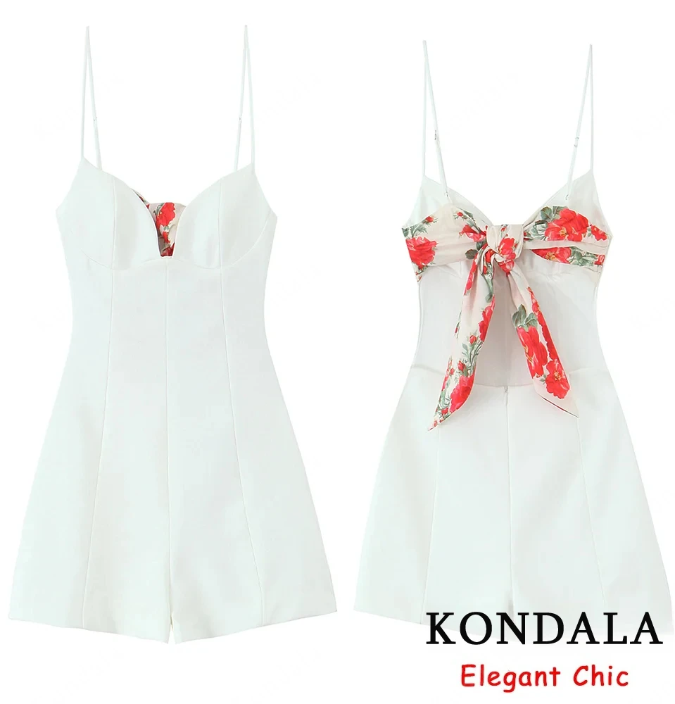 

KONDALA-женский сексуальный комбинезон с лямкой на шее, короткий комбинезон с принтом сзади и бантом, новинка 2025, лето-осень, модный уличный праздничный комбинезон