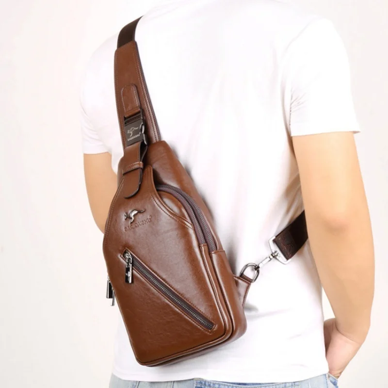 Bolso de pecho de cuero Vintage para hombre, bandolera informal para exteriores, gran capacidad, moda de negocios