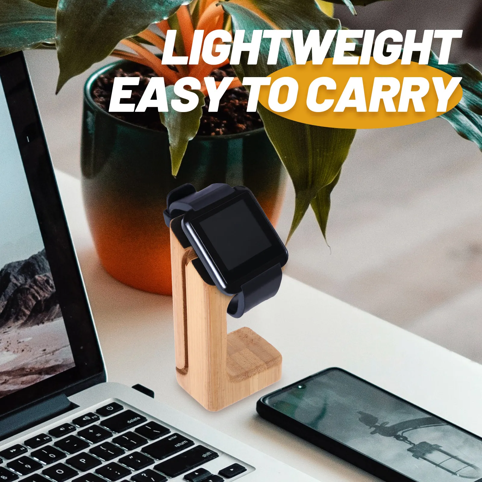 

1 шт. Деревянная подставка для зарядки смарт-часов из бамбука с губчатой накладкой, портативный держатель, совместимый с дисплеем