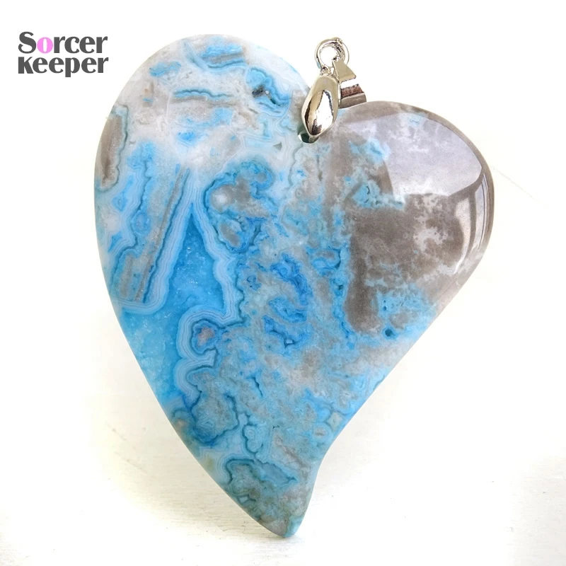 Natural Heart Agate Pendants Crazy Lace Necklaces Polished Palm Healing Crystal Stone Decor Holiday Gif Wiccan Sacrifice BQ456