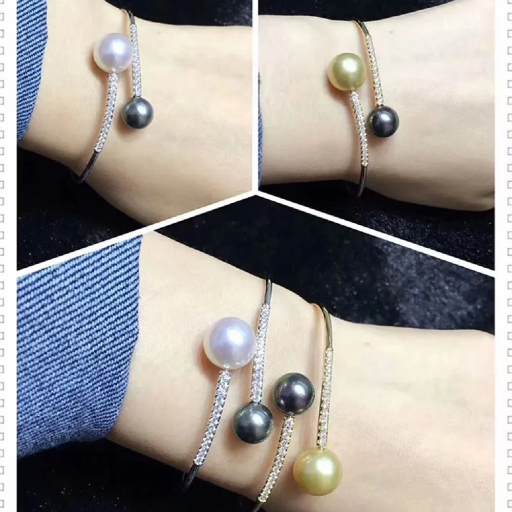 

Великолепный браслет с двойным жемчугом AAAA10-11 мм, круглый браслет из натурального золота Южного моря с белым жемчугом 925S