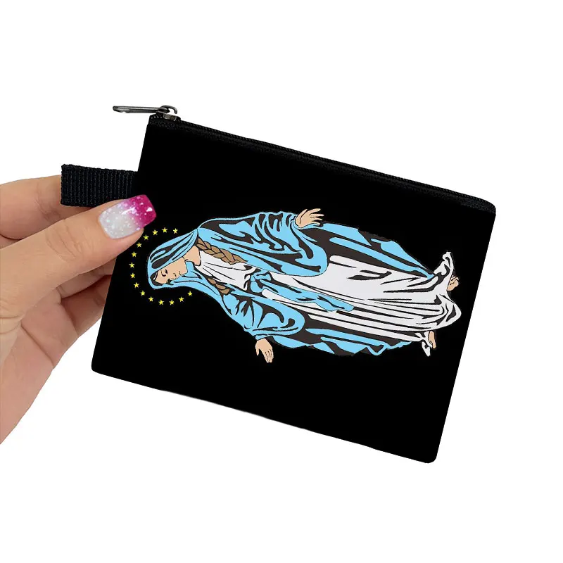 Oil Painting Virgin Mary Print Coin Bag Vintage Religion ID Credit Card Key Earphone Holder Holy Mary Coin Purse Zipper Pouch