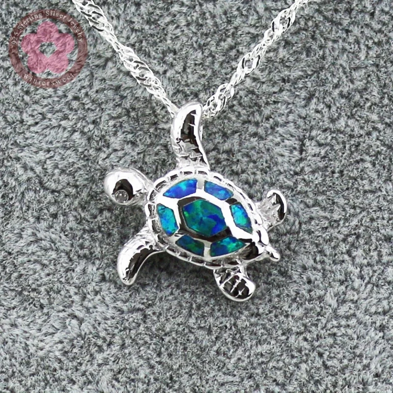 JLP-039-L  Turtle Shape Charm Pendant Real 925 Sterling Silver Pendant Blue Opal Fine Jewelry Necklace Pendants for Men & Women