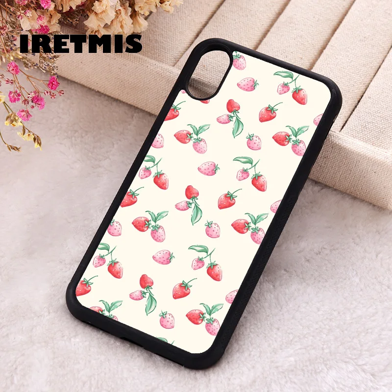 Iretmis Phone Cover Case For iPhone X XS Max XR 11 12 13 PRO MINI 14 15 16 Plus Rubber Silicone Strawberry Cream