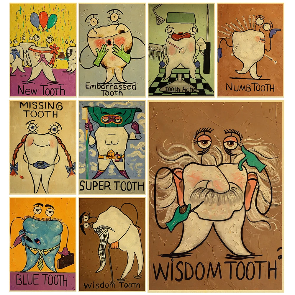 

Vintage Protective Teeth Poster Character Nostalgia DIY Funny Cartoon Home Decoration Art Picture Living Room Decor Poster