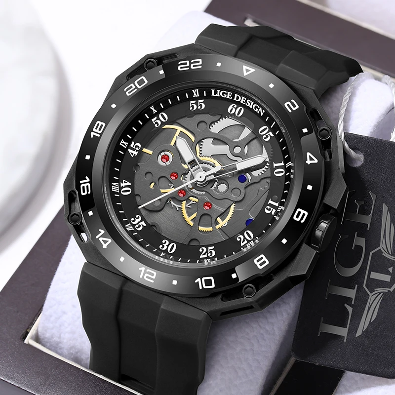 LIGE Fashion Mens Watch Black Silicone Outdoor Sports Quartz Watches Men 50M Waterproof Luminous Watch for Man Reloj Hombre+Box