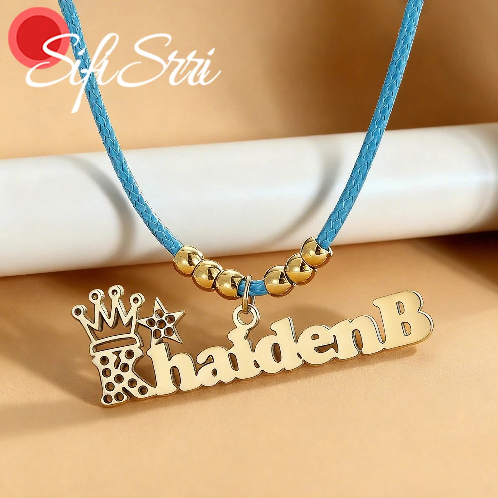 Sifisrri Custom Name Necklace for Women Stainless Steel Jewelry Colorful Cotton Cord Chain Choker Christmas Personalized Gift