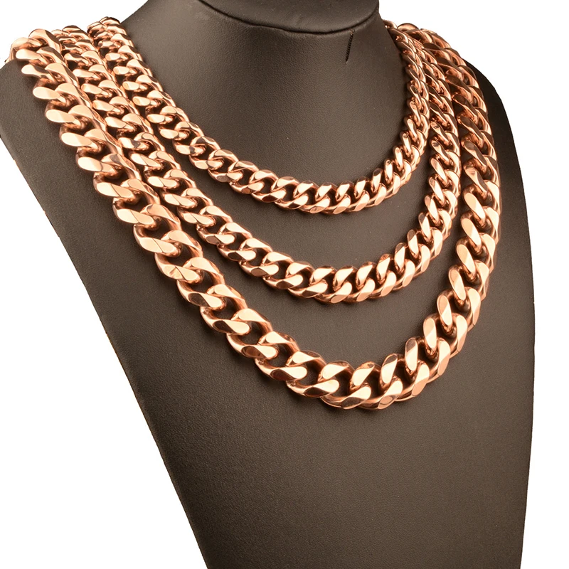 

Цепочка-колье в стиле хип-хоп, 8-19 мм, из нержавеющей стали, цвета розового золота, с кубинским плетением, для мужчин, рок-украшение.