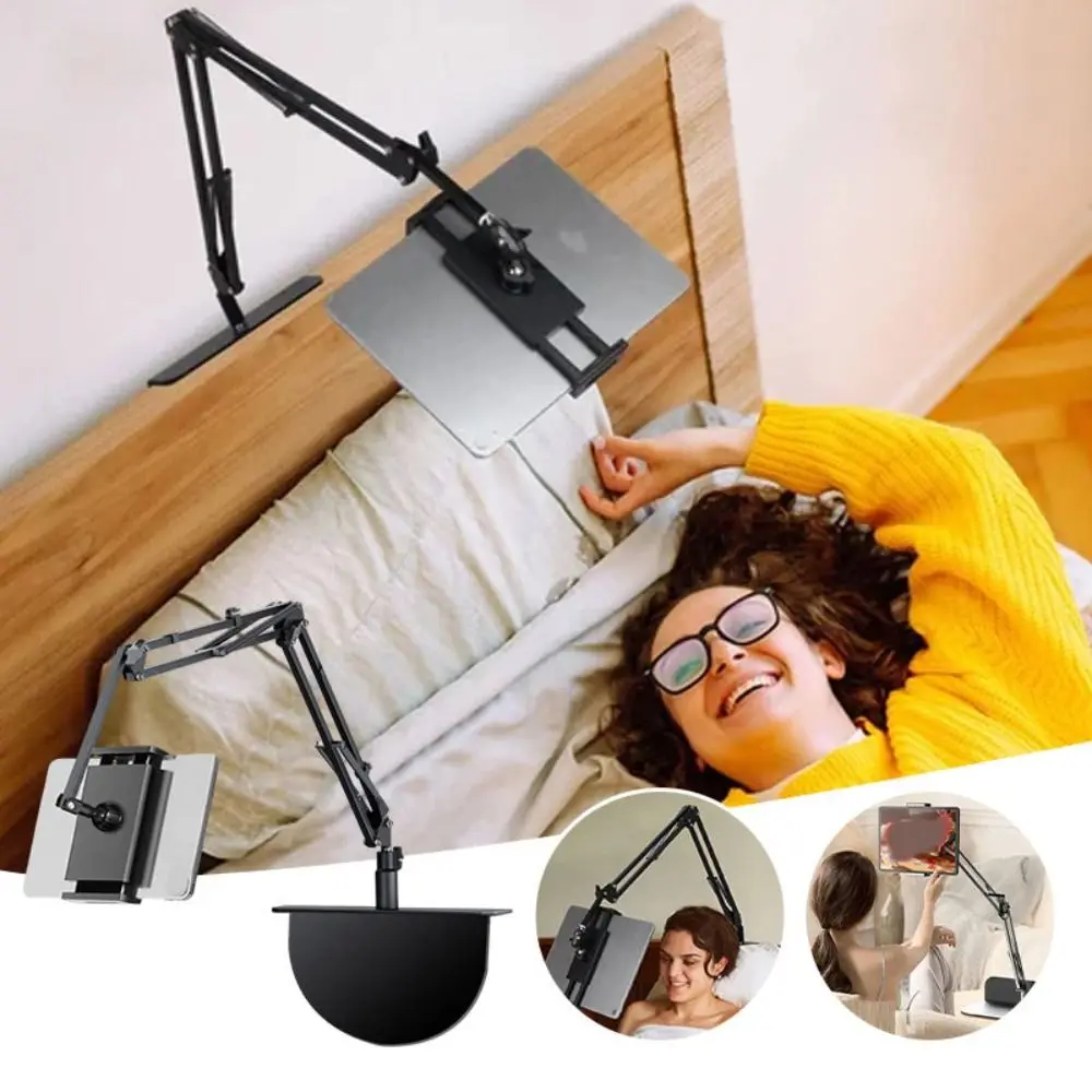 2-IN-1 Retractable Hidden Bedside Phone Tablet Holder Insertable Slit Clip-On Cell Phone Bracket Tablet Mount for Bed Sofa Desk