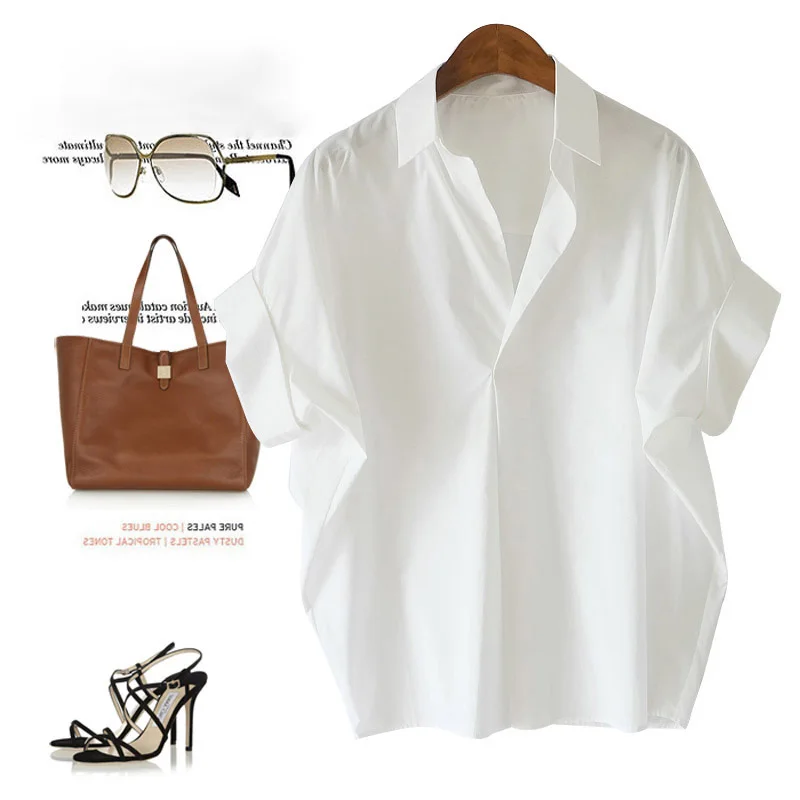 

Collar Loose ort Sve irt Summer High Faion Versatile Slimming Casual Simple Maturi Sle Chiffon Blouse