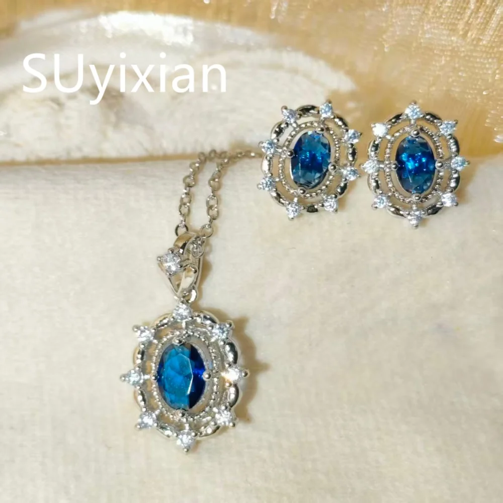 925 Sterling Silver Stylish Simple European Lace Wrapped Zircon Necklace Earrings Set Birthday Party Anniversary Gift
