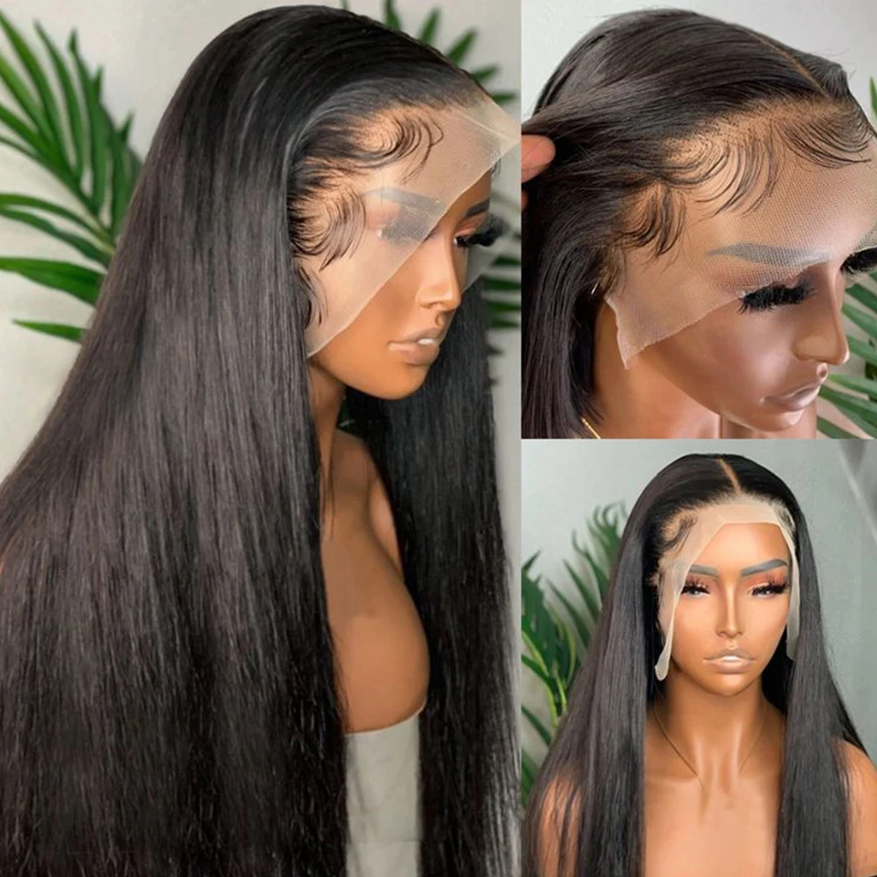 Wig rambut manusia lurus tulang untuk wanita Wig depan renda transparan HD ketebalan 200% Wig rambut manusia Frontal renda sebelumnya