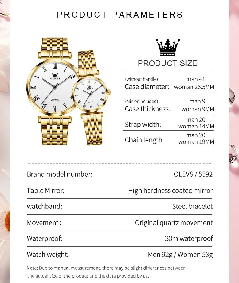 OLEVS-Reloj de pulsera de acero inoxidable para hombre y mujer, cronógrafo de cuarzo a la moda, a escala romana, Original, resistente al agua, de lujo, 5592