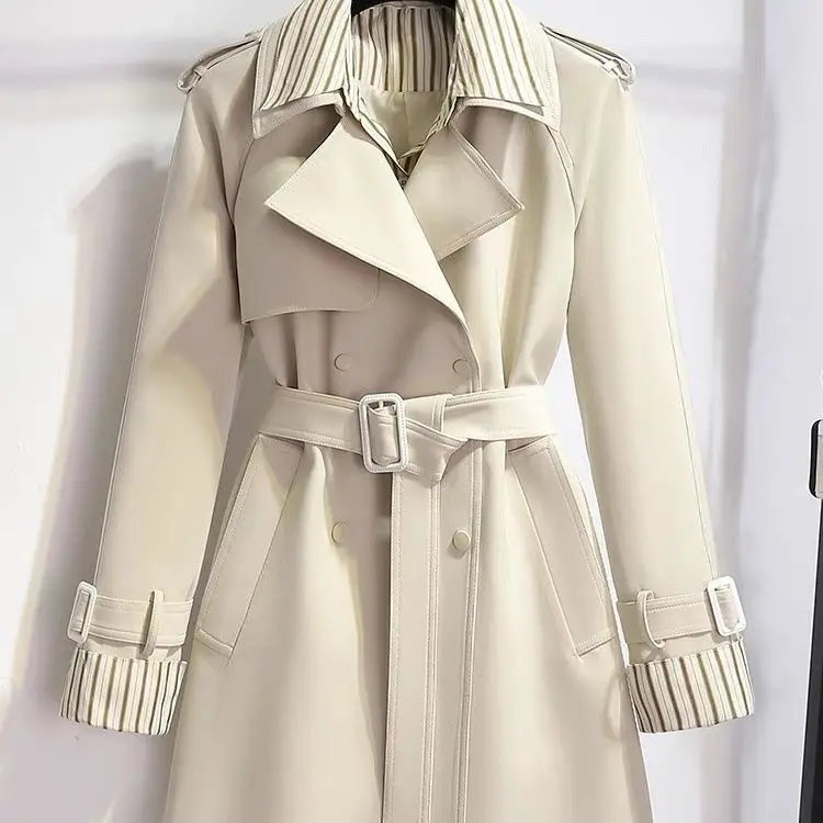 

Women's Fake Two-piece Lapel New Mid Length Double Breasted Trench Coat Women's Trench Coat and Women's Coat Casual Fashion G9