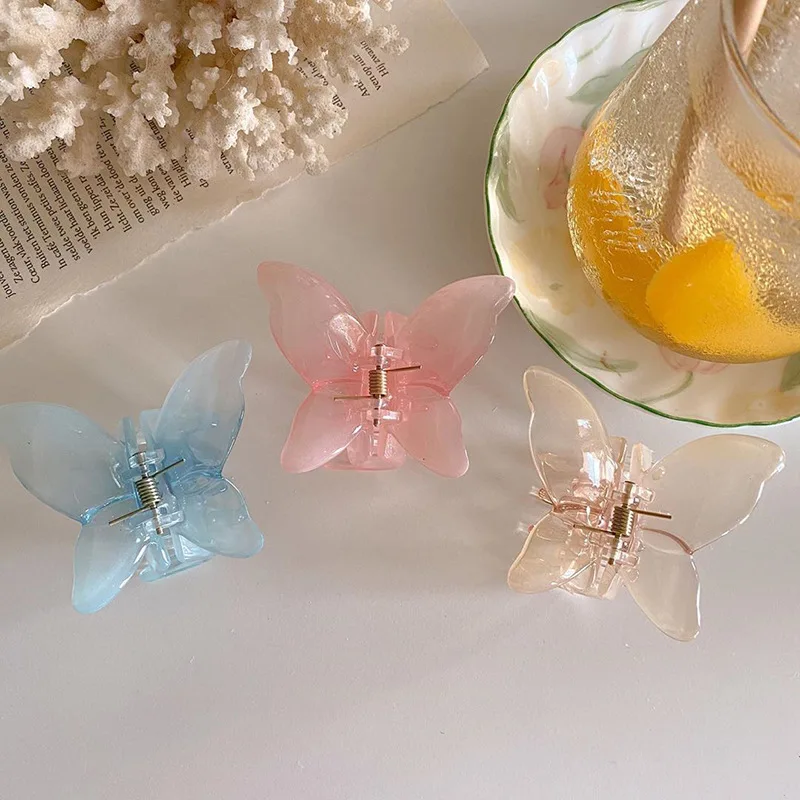 Cute Mini Butterfly Hair Crab Clips for Women Girls Soild Color Acrylic Hair Clamp Korean Hair Accessories Small Hairpins