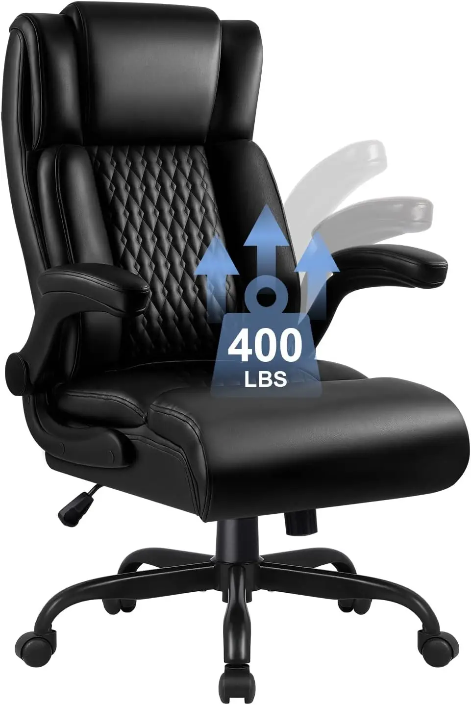 

Big And Tall Office Chair, Ergonomic Leather Office Computer Desk Chair, Bla Heavy Duty Office Chair With Flip-Up Armrest,