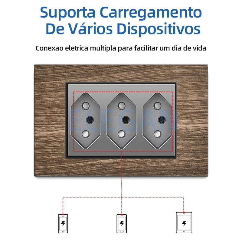 

ELEGAN Gery Brazil Wood Grain Panel Standard Outlet Double USB Type C 20W Wall Power Socket Light Switch Office 118*72mm10A 20A