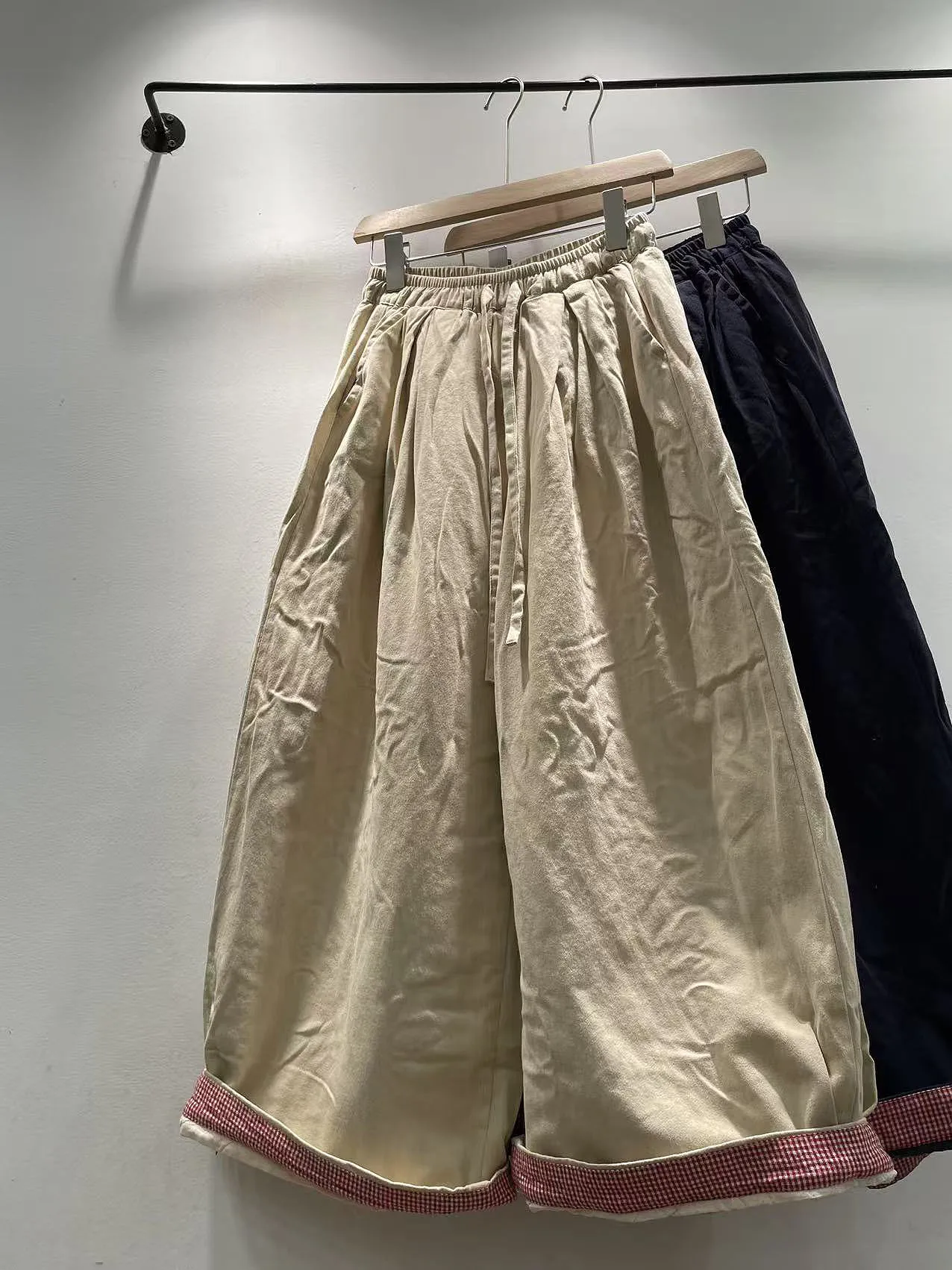 

Зимние женские широкие хлопковые брюки с высокой талией, клетчатые термобелье, повседневные брюки с эластичной резинкой на талии, женские брюки из смеси хлопка