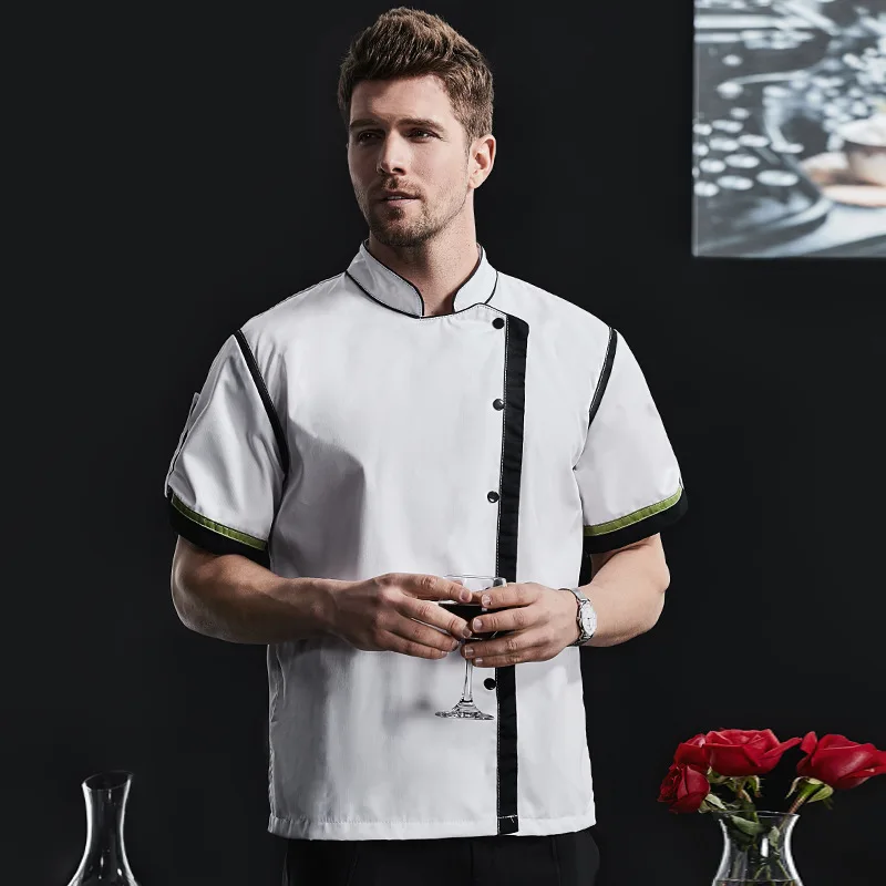 

Летняя униформа для поваров с напечатанным логотипом, белая кухонная форма с короткими рукавами для отелей, пекарен и китайских ресторанов.