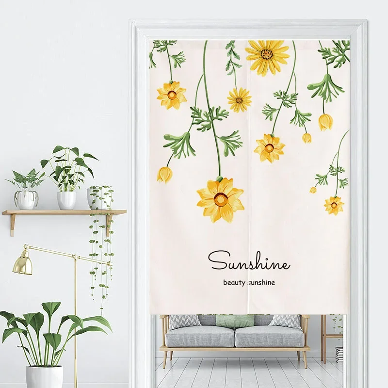 Sunflower Door Curtain Yellow Flower Doorway Curtain Kitchen Bedroom Partition Curtain Living Room Entrance Hanging Half-Curtain