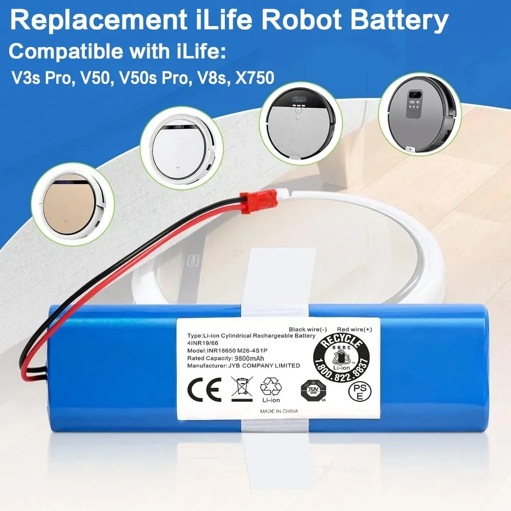 14.8V Battery pack for ILIFE V3s Pro V50 V5s Pro V8s V80 Max B5 Max S5 Pro X750 Robot Vacuum Cleaner Battery