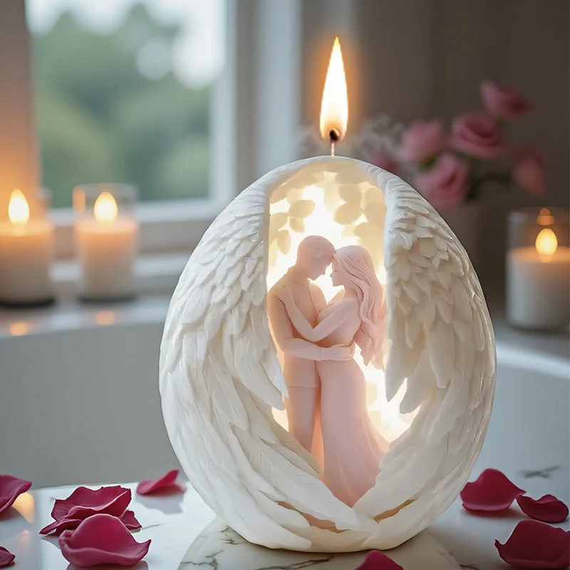 Romántico molde de vela de ángel para pareja del Día de San Valentín, pareja de ángeles 3D, herramientas artesanales de aromaterapia DIY fáciles de desmoldar,