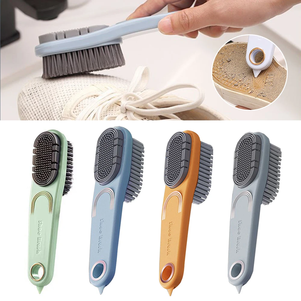 Double-Sided Shoe Brush Soft Bristled Multi-functional Long Handle Cleaning Brush Silicone Brush Head Household Cleaner Tools