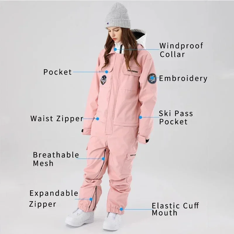 Einteiliger Ski anzug wind dichter Ski anzug neue Winter frauen warme Outdoor-Snowboard-Herren overalls wasserdichte Kapuzen-Ski sets