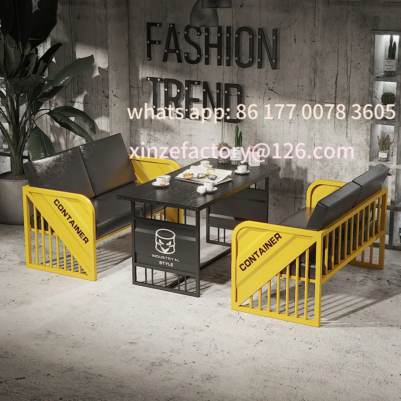 

Customizable industrial style shop table and chair combination bar chair simple hot pot burger restaurant