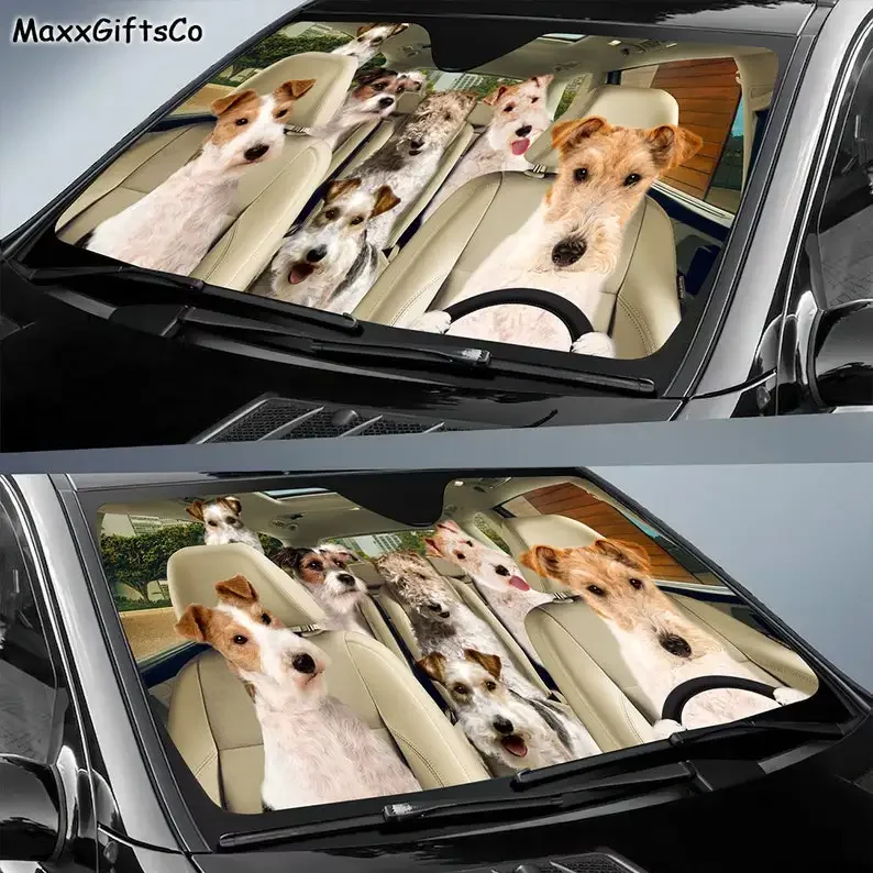 Fox Terrier Car Sun Shade, Fox Terrier Windshield, Family Dog Sun Shade, Dog Car Accessories, Car Decor, Gift for Dad, Spine