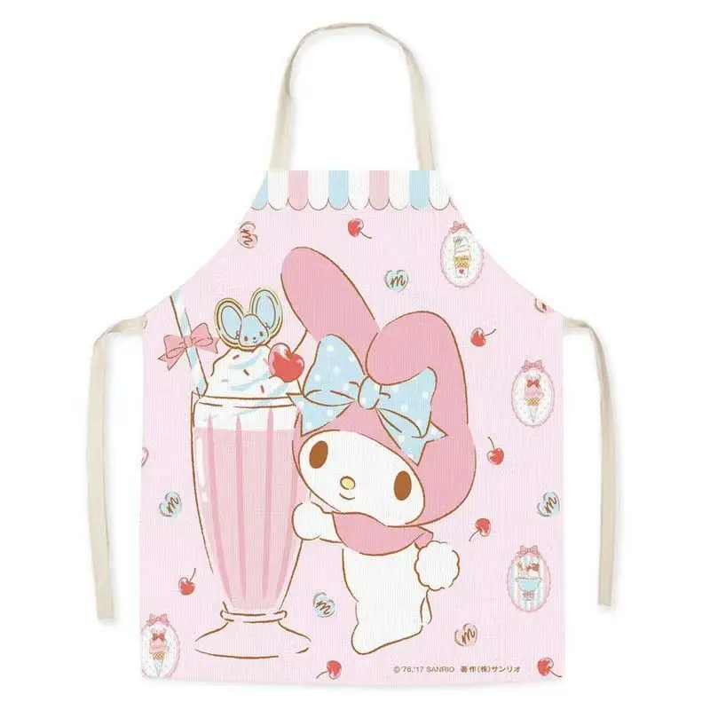 Kawaii Sanrio Apron My Melody Kuromi Cartoon Printing Household Kitchen Sleeveless Anti Dirt Parent Child Apron Cleaning Tools