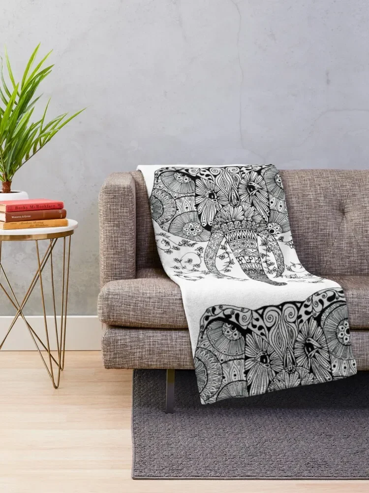 Mandala 8 - Elephant hand drawn in mandala zentangle style Throw Blanket Thins Luxury Brand Fluffy Softs Blankets