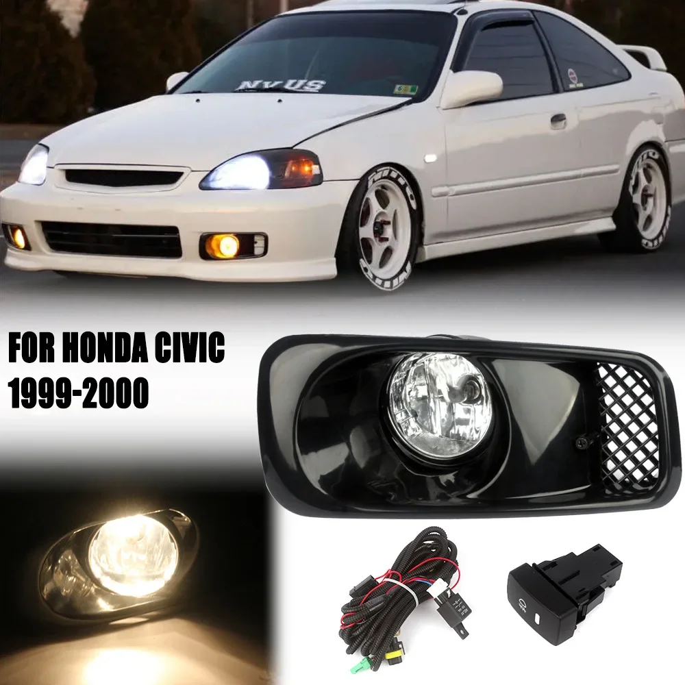 

Car Front Bumper Fog Lamp For Honda Civic 1999 2000 Day Light Additional Foglight With Switch + Wiring