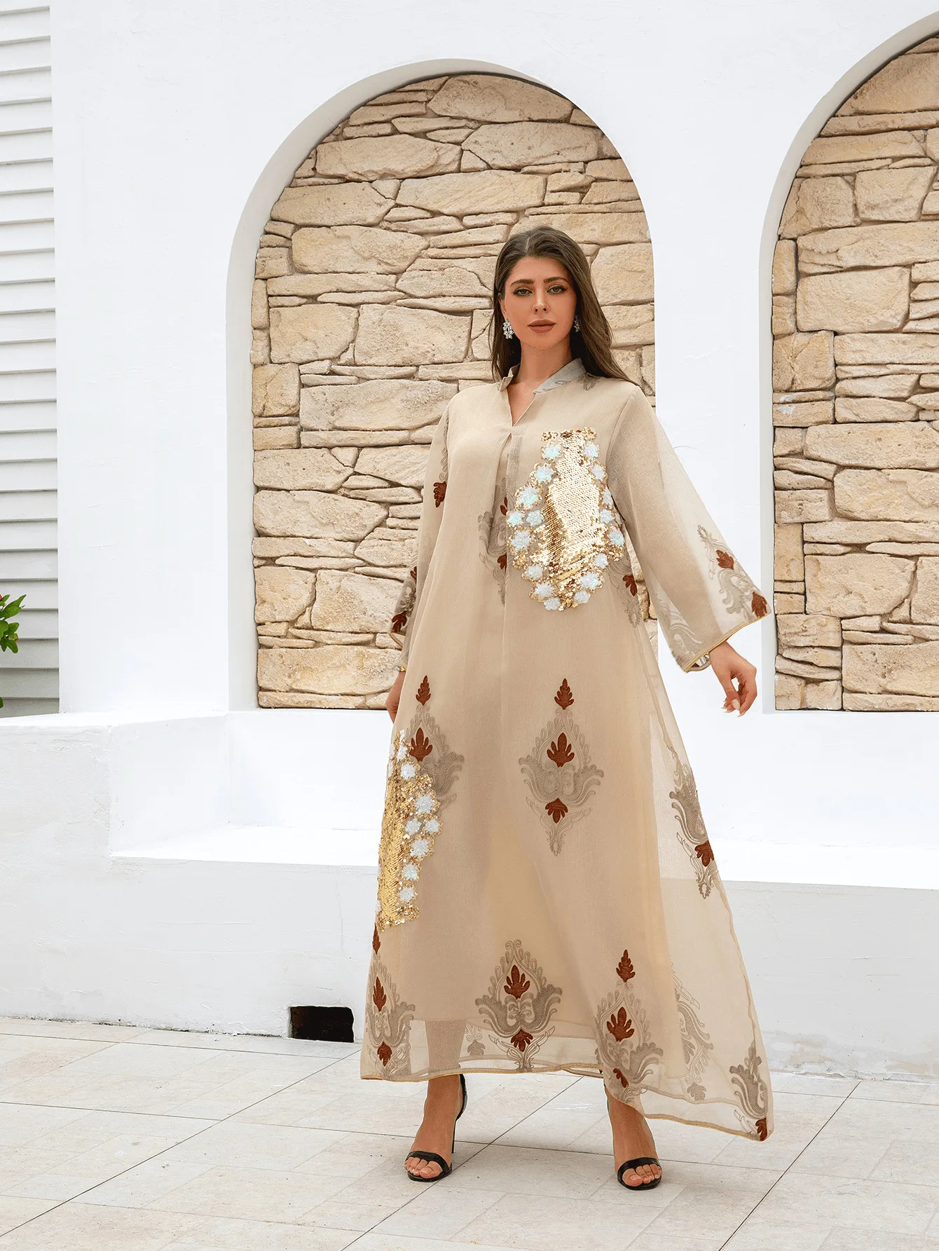 

Роскошная абайя с пайетками, вышивкой и бисером, исламская скромная абайя в пол, традиционное элегантное вечернее платье