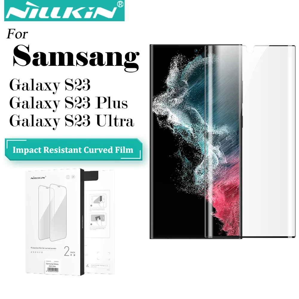 Nillkin 2 шт. ударопрочная изогнутая для Samsung Galaxy S23 Ultra / S23 + S23 Plus, полностью склеенная изогнутая защитная пленка