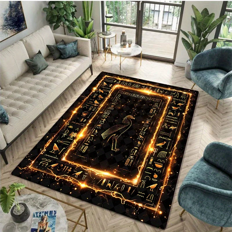 1pc Ancient Egyptian Rune Bird Digital Print Area Rug, Versatile Home Decor, Ideal Gift, Perfect for Entryway