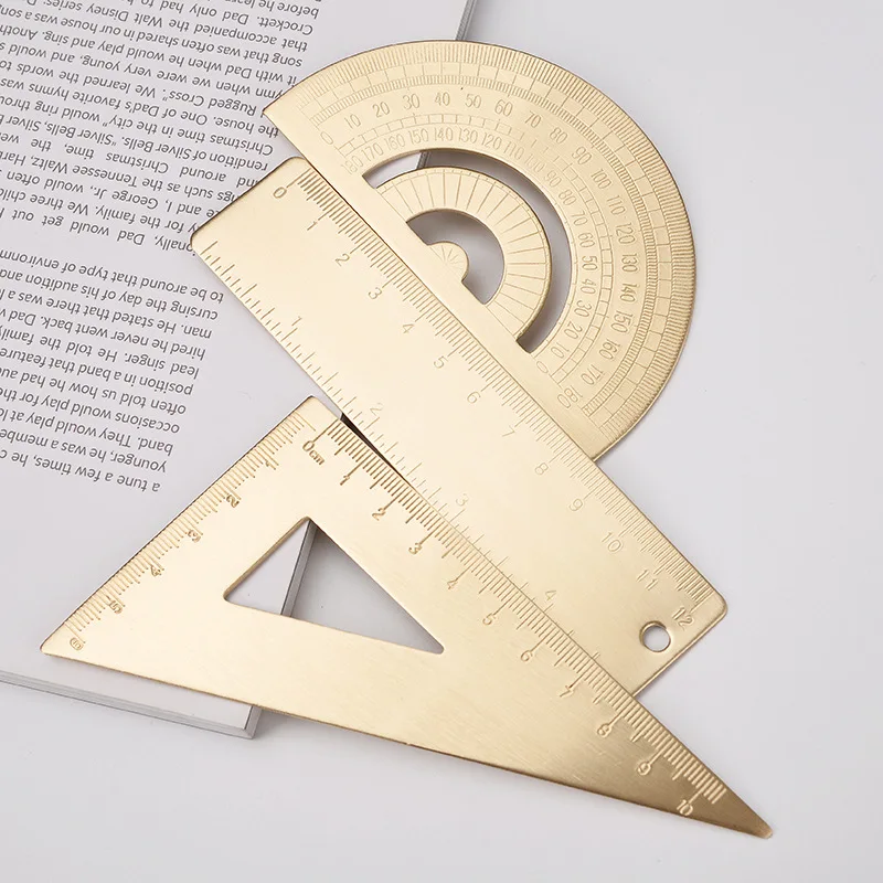 Brass Straightedge,Triangulator,Protractor,Teaching Mathematics Laboratory Office Student Stationery Drawing Tools Accessories