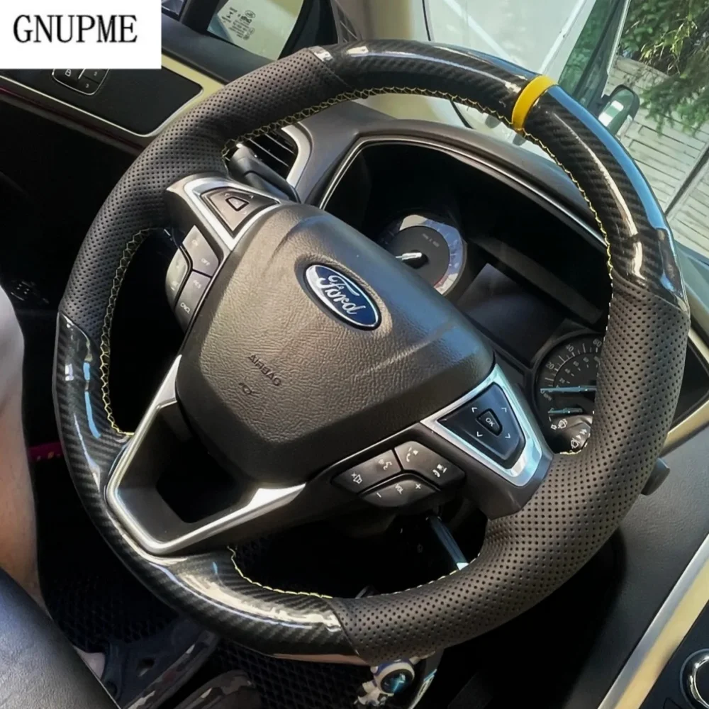 Custom Car Steering Wheel Cover Carbon Fibre Leather  For Ford Mondeo Fusion 2013-2019 EDGE 2015-2019 Avant Steering Wrap