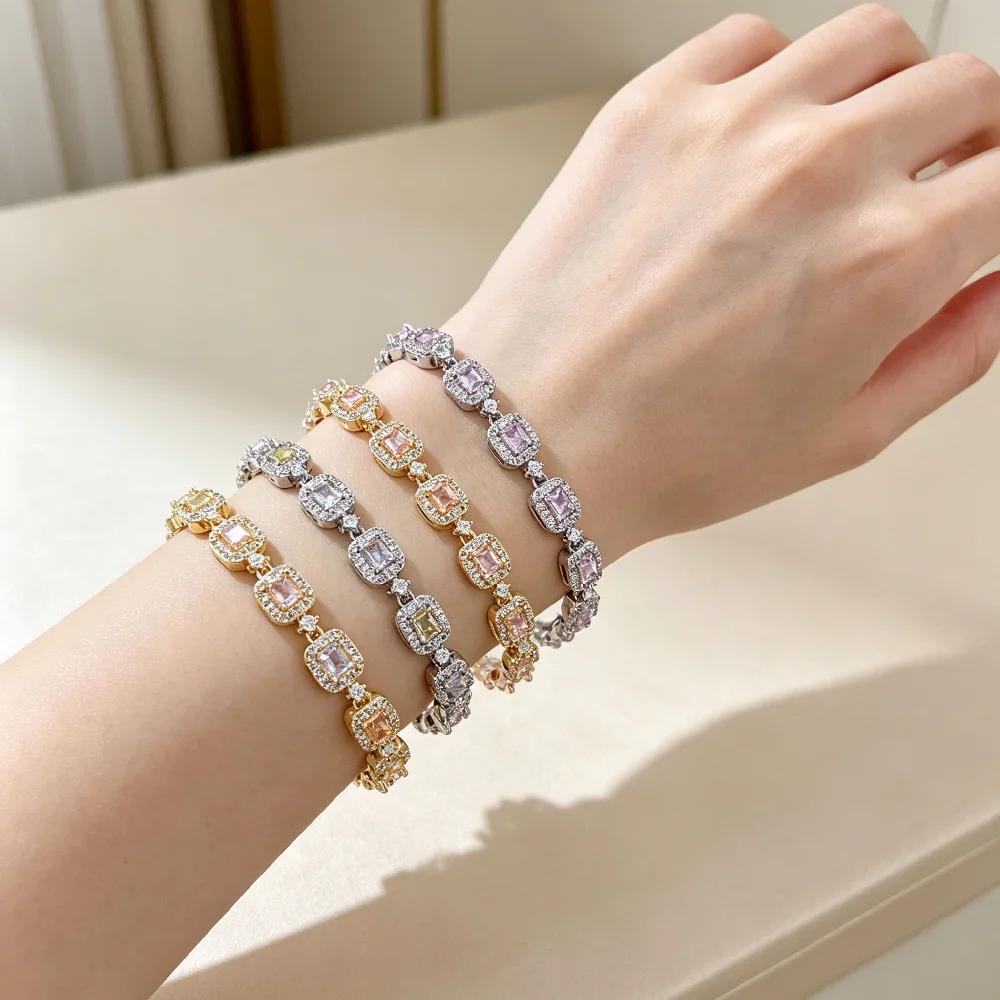 Greatera Marken-Armband für Damen aus Kupfer, zierliche, bunte Zirkon-Handkette, Party-Luxus, romantischer, wasserdichter Schmuck – Detail 9