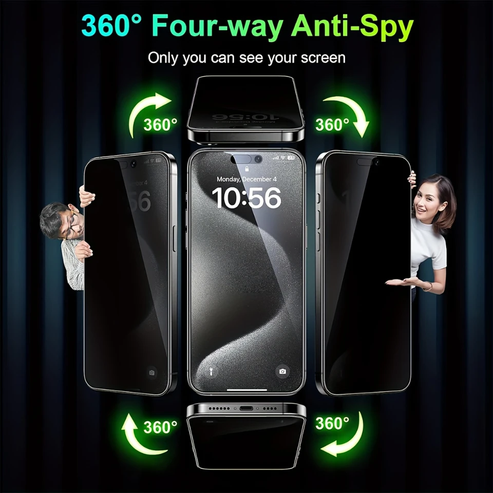 NNBILI 2 Unids. Protector de Privacidad 4 Vías 360 Grados Características Vidrio Templado para iPhone 17 16 15 14 13 12 11 Pro Max XS 4