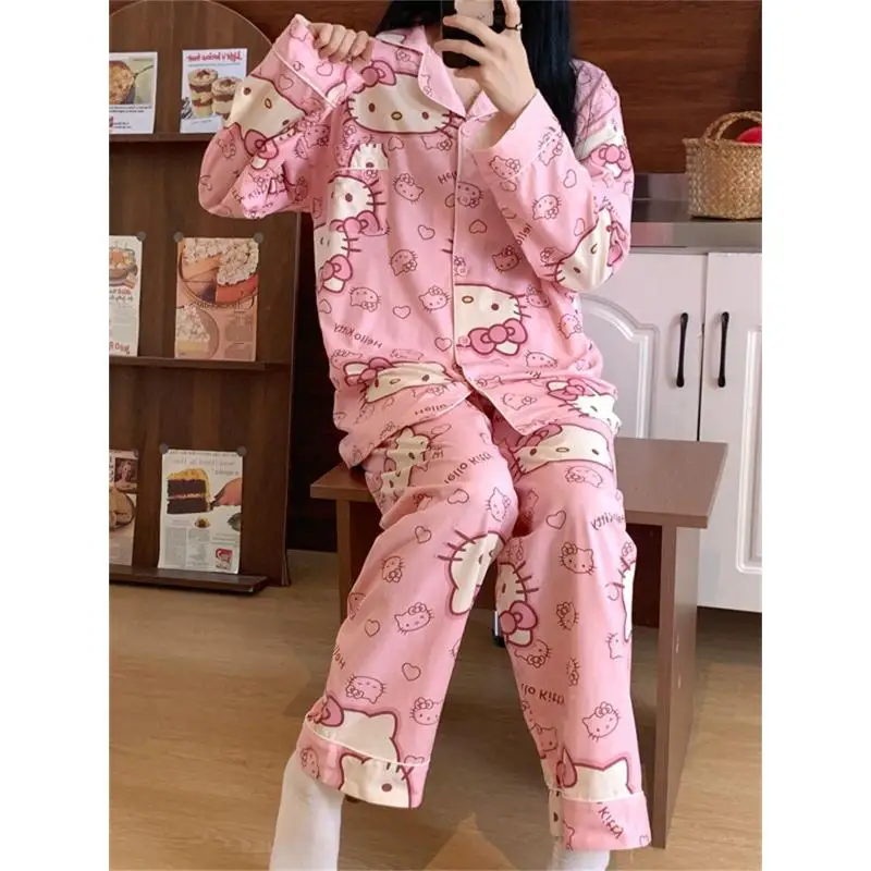 

Sanrio Kawaii Pajamas Hello Kittys Girl Long Sleeves Trousers New Style Sweet Comfortable Home Clothes Cartoon High End Gifts
