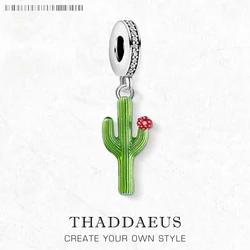 Cactus With Flower Dangle Charm Pendant For Women Girls Trendy 925 Sterling Silver Jewelry