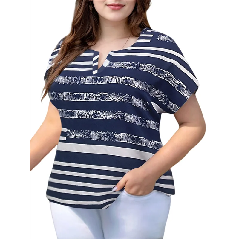 

AG-Womens Tops Striped & Graphic Print Batwing Sleeve Blouse