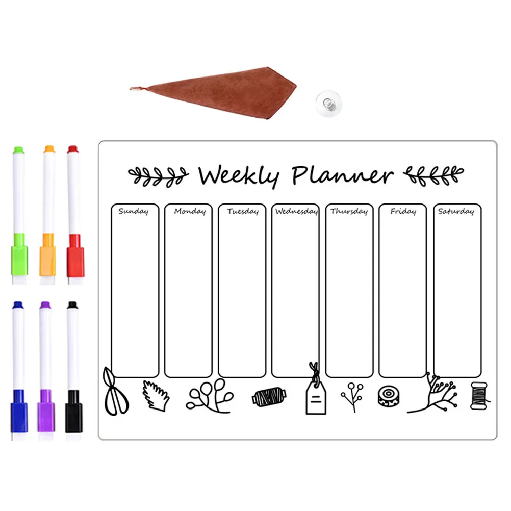 مجموعة واحدة من لوحة الرسائل المغناطيسية، مخطط مسح جاف شفاف للثلاجة، سطح كتابة أملس، منظم جدول قابل لإعادة الاستخدام للمطبخ