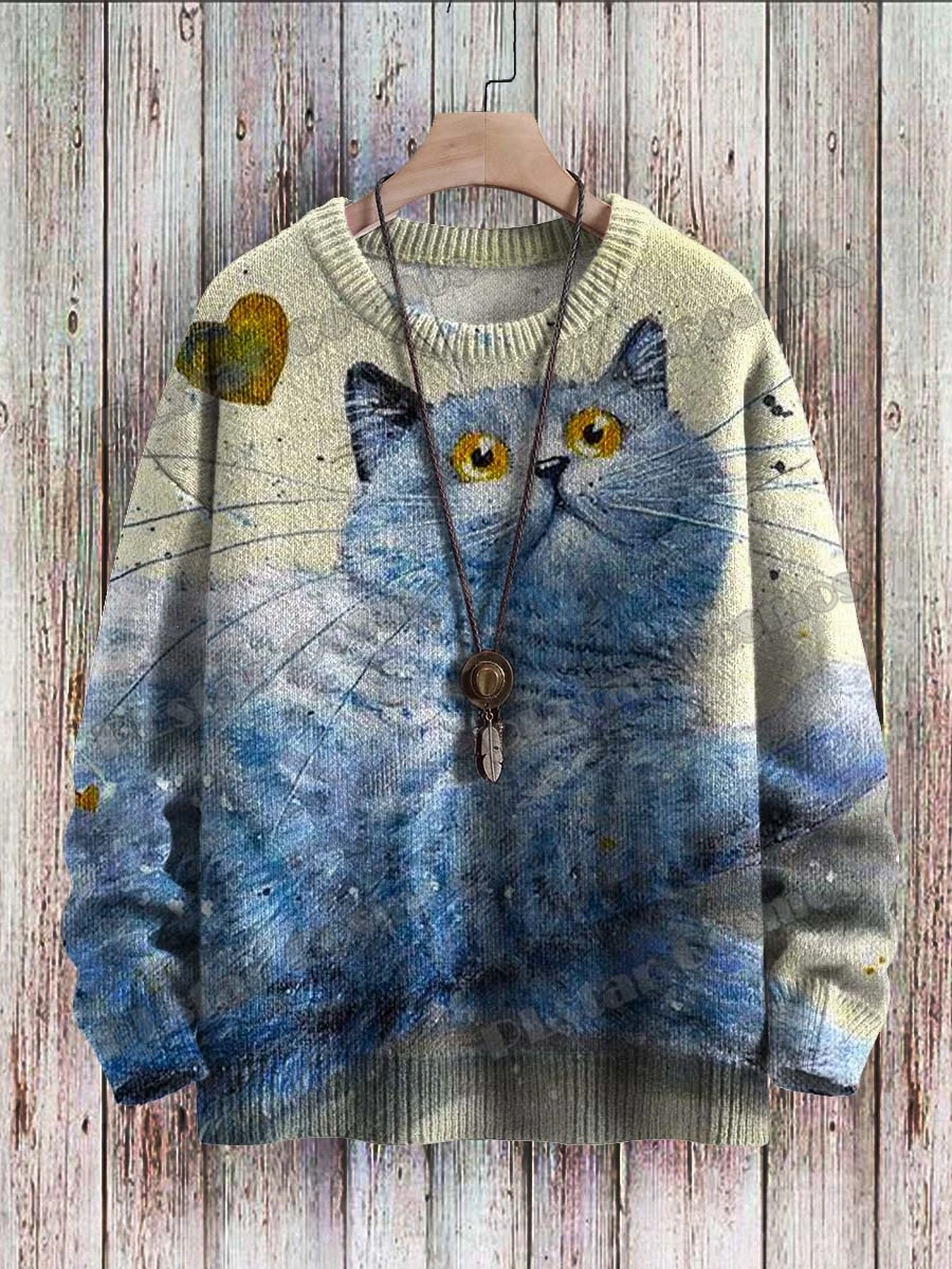 PLstar Cosmos-Pull en tricot décontracté unisexe, motif d'art de chat mignon, pull entièrement imprimé en 3D pour hommes, hiver, ZZM108