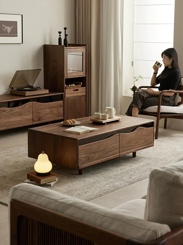 178C  North American black walnut coffee table rectangular retro style small apartment solid wood TV cabinet coffee table