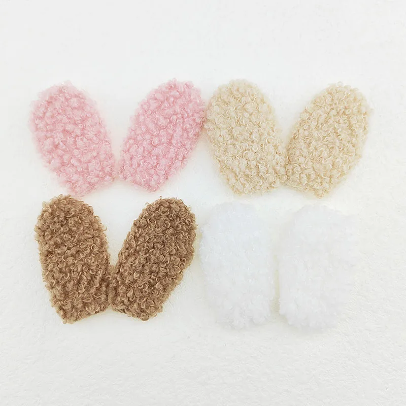 60Pcs 5.5CM Furry Felt Rabbit Ear Padded Appliques For Baby Clothes Hat Sewing DIY Headwear Hair Clip Bow Accessories Patches