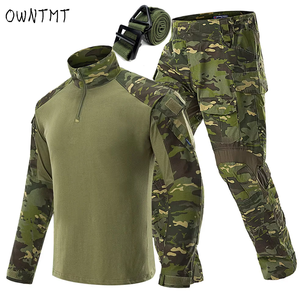 Outdoor Militar Clothing Unisex Rip-stop Breathable Multicam Game Set Men Airsoft Paintball Hunting Cargo Pant+Combat Shirt+Belt